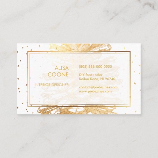 PixDezines金ゴールドPINECONES/DIYの背景 名刺 (裏面)
