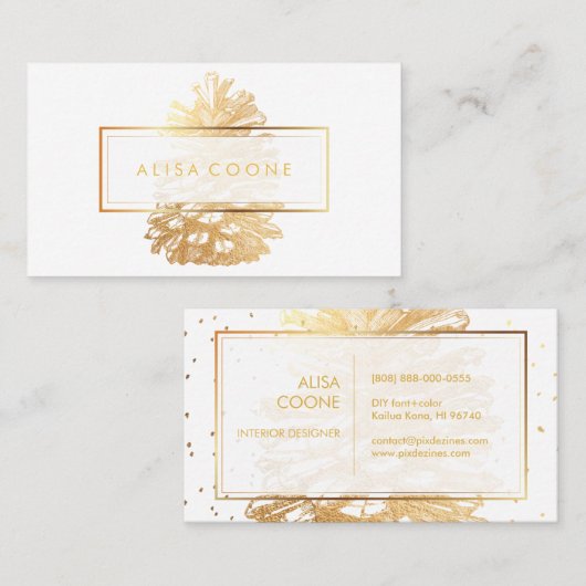 PixDezines金ゴールドPINECONES/DIYの背景 名刺 (正面/裏面)