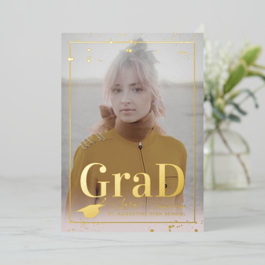 PixDezines金実在箔の卒業 箔招待状 (立ち正面)