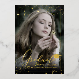 PixDezines金実在箔書道の卒業 箔招待状