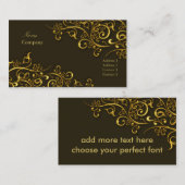 PixDezines金箔の鉄の渦巻き/ダークチョコレート/金ゴールド 名刺 (正面/裏面)