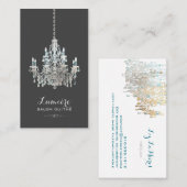 PixDezines銀フェイク箔シャンデリア+ティール（緑がかった色） 名刺 (正面/裏面)