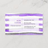 PixDezines銀フェイク+紫の箔のストライプ 名刺 (裏面)