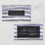 PixDezines銀フェイク+紫フォイルストライプ 名刺 (正面/裏面)