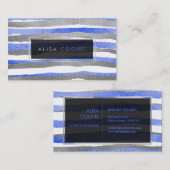 PixDezines銀フェイク+青フォイルストライプ 名刺 (正面/裏面)