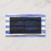 PixDezines銀フェイク+青フォイルストライプ 名刺 (裏面)
