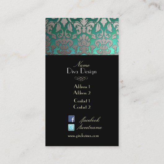 PixDezines銀フフェイクローラのダマスク/色 名刺 (裏面)