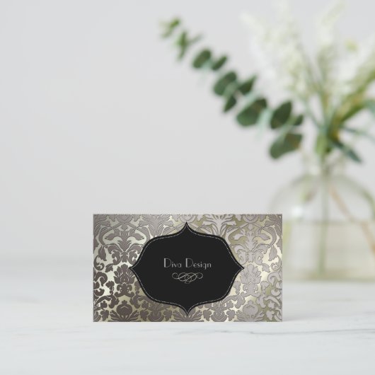 PixDezines銀フフェイクローラのダマスク/色 名刺 (スタンド正面)