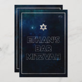 PixDezines銀河系/宇宙バルミツワー 招待状 (正面/裏面)