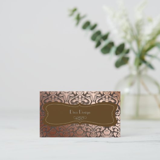 PixDezines銅フフェイクローラのダマスク/日の背景 名刺 (スタンド正面)