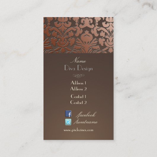 PixDezines銅フフェイクローラのダマスク/日の背景 名刺 (裏面)