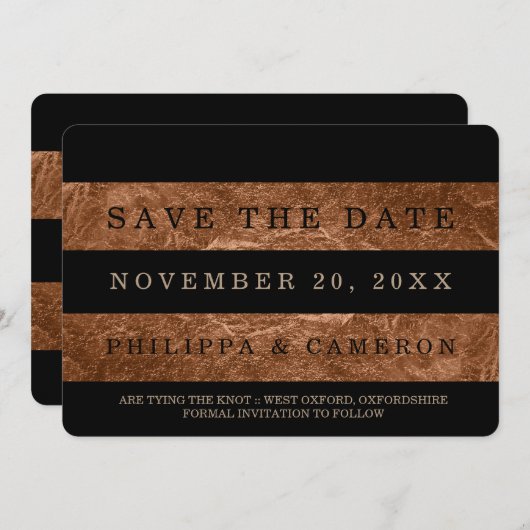 PixDezines銅箔フェイクのストライプが日付を保存 セーブザデート (正面/裏面)