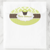 PixDezines鍵ライムカップケーキ+ダマスク/DIYカラー 楕円形シール (バッグ)