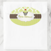 PixDezines鍵ライムカップケーキ+ダマスク/DIYカラー 楕円形シール (バッグ)