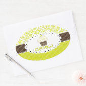 PixDezines鍵ライムカップケーキ+ダマスク/DIYカラー 楕円形シール (封筒)