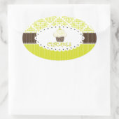 PixDezines鍵ライムカップケーキ+ダマスク/DIYカラー 楕円形シール (バッグ)