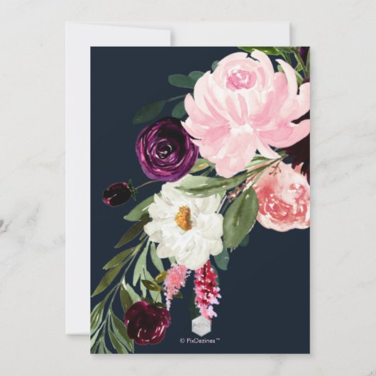 PixDezines開花素朴赤面ピンクブルゴーニュ花 招待状 (裏面)