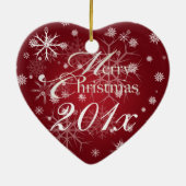 PixDezines雪片写真テンプレート白+赤 セラミックオーナメント (裏面)