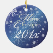 PixDezines雪片写真テンプレート白+青 セラミックオーナメント (裏面)