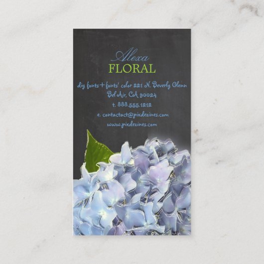PixDezines青いアジサイ、フロリスト/カルボード 名刺 (裏面)