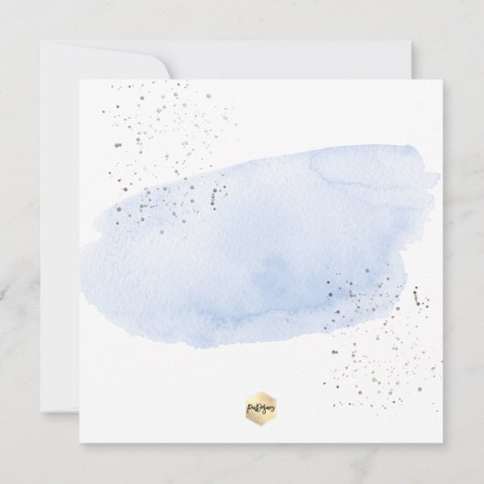 PixDezines青の水彩+ハニカムバプティスマス 招待状 (裏面)