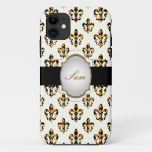 PixDezines黒の金ゴールド(紋章の)フラ・ダ・リ/DIY背景 iPhone 11 ケース