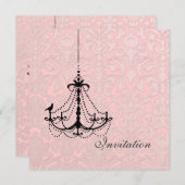 PixDezines黒シャンデリア+鳥 招待状 (正面/裏面)