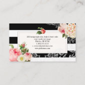 PixDezines黒色のプリストライプムローズ、牡丹 名刺 (裏面)