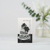 PixDezines黒+ホワイトダマスクケーキ/パティシセリ 名刺 (スタンド正面)