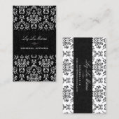 PixDezines黒+白アリアンナヴィンテージダマスク 名刺 (正面/裏面)