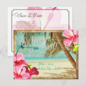 PixDezines/おめでとう/ビンテージトロピカルビーチ 案内ポストカード (正面/裏面)