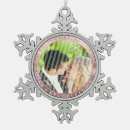 PixDezines ご夫婦最初のクリスマス ローズゴールドフレーム スノーフレークピューターオーナメント