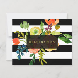 PixDezines のレセプション ミッツヴァー/DIY ストライプ/フラワープリント 招待状