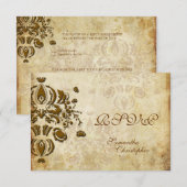 PixDezines の招待状返信カード、ヴィンテージ ドルチェ ダマスク 出欠カード (正面/裏面)