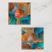 PixDezines アブストラクトギャラクシー H2 カッパー ゴールド ティール スク スクエア名刺 (正面/裏面)