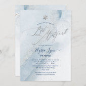 PixDezines アルコールインク ダスティーブルー シルバー ミッツヴァ 招待状 (正面/裏面)