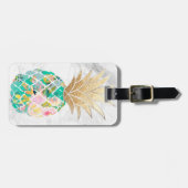 PixDezines アロハ パイナップル+ホワイト マーブル ラゲッジタグ (正面横)
