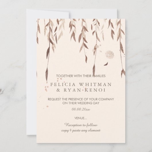 PixDezines ウィロー/フェイク ピンク ゴールド/DIY 背景 招待状 (裏面)