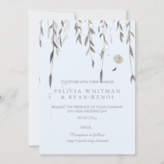 PixDezines ウィロー/疑似シルバー/DIY 背景 招待状 (裏面)