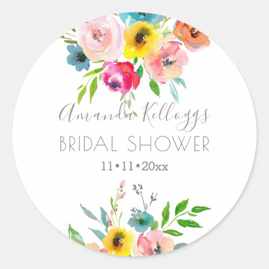 PixDezines ウェディングシャワーのための水彩の夏の芍薬 ラウンドシール (正面)