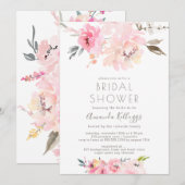 PixDezines ウェディングシャワーのための水彩フラワー・ブラッシュ・ピオニー 招待状 (正面/裏面)