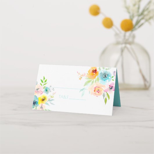 PixDezines ウェディングシャワーのための水彩 春の花 プレイスカード (正面)