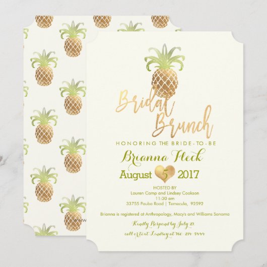 PixDezines ウェディング ブランシュ / 偽のゴールド / パイナップル カード (正面/裏面)