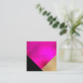 PixDezines エレガントな偽のゴールド ホット+フラッシー ピンク スクエア スクエア名刺 (スタンド正面)