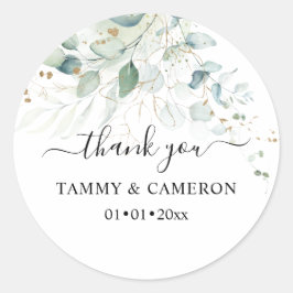 PixDezines エレガントな水彩グリーン ユーカリ ラウンドシール