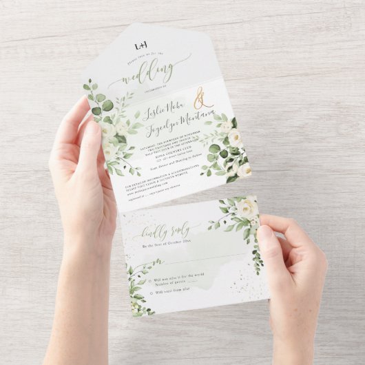 PixDezines エレガントな白いペオニーのオールインワン招待状 オールインワン招待状 (貼ってはがせる)