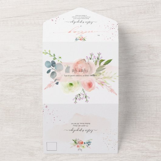 PixDezines エレガントな ブッシュ ピオニー オールインワン Invita オールインワン招待状 (外側)