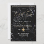 PixDezines エレガントスクリプト、ブラックマーブル+フェイクゴールド 招待状 (正面)