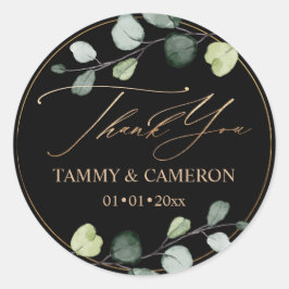 PixDezines エレガント ブラック グリーン ゴールド ユーカリ ラウンドシール