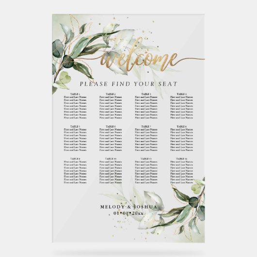 PixDezines エレガント Eucalyptus素朴シーティングチャート アクリルサイン (正面)